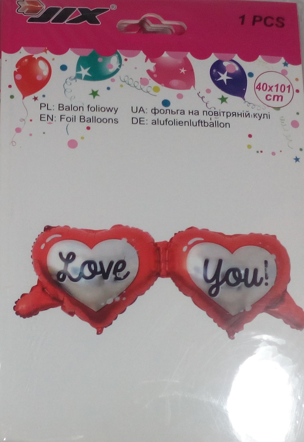 Fóliový balón v tvare sŕdc s potlačou  a nápisom Love You